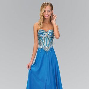 NEW OFF THE SHOULDER SLEEVELESS CHIFFON GOWN EMBROIDERED WITH RHINESTONES GL1132
